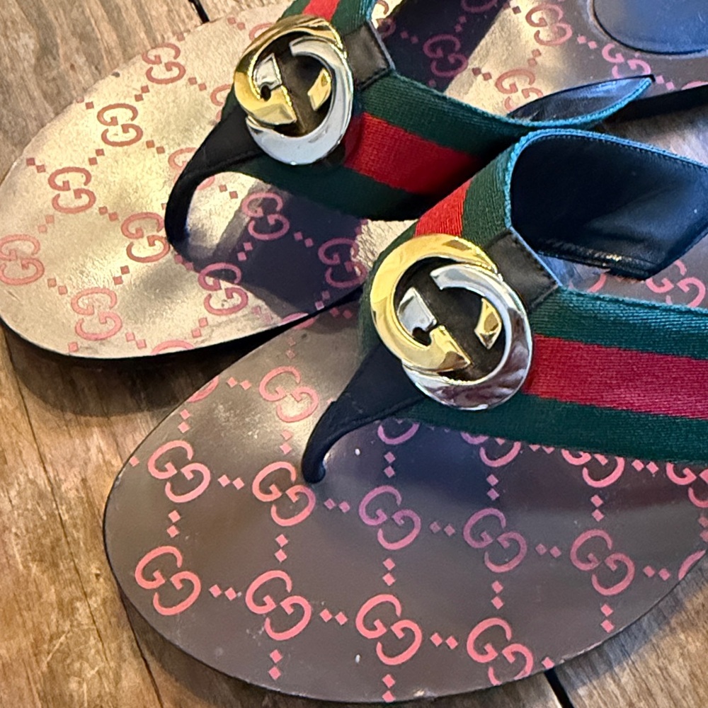 ♥️Authentic Gucci GG  Web thong sandals, Flip Flops, Size 40.5 ♥️ - Picture 10 of 14